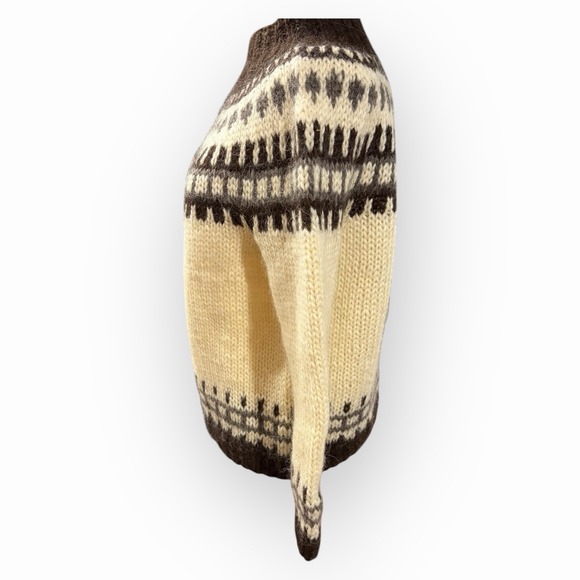 Vintage Icelandic Lopapeysa Wool Sweater Álafoss Lopi Yoke Cream Brown M - Picture 4 of 9